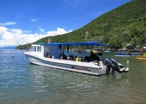 Speed boat of Miguel's Diving Gorontalo at Olele Village